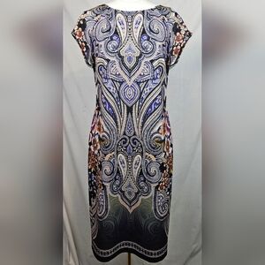 ECI Paisley Print Cap Sleeve Sheath Dress Multicolor Sz 12 Maximalist Feminine